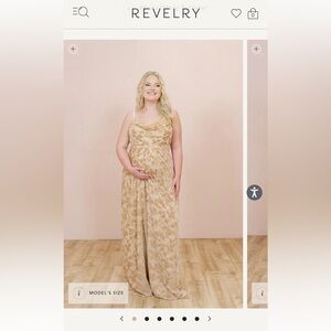 Revelry Maternity Skye Floral Velvet Burnout Dress in Gold Champagne